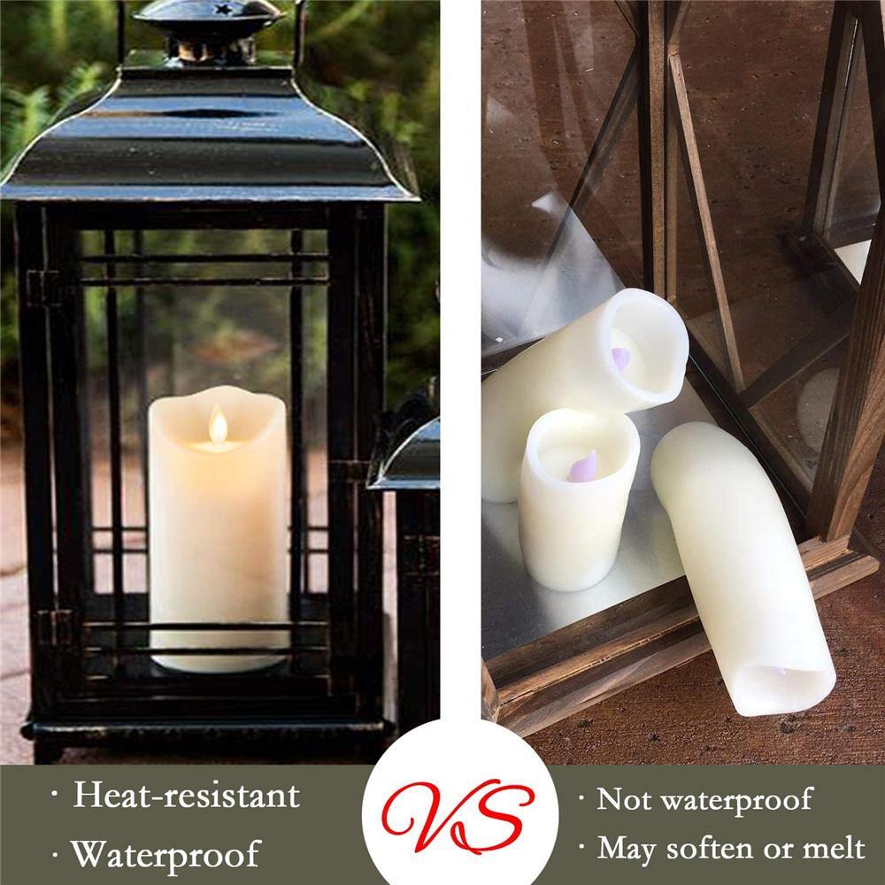 Homemory 2 PCS 6” x 3.25” Outdoor Waterproof Flameless Moving Wick LED Candles with Remote and Timers, Amber Yellow light - HOMEMORY SHOP