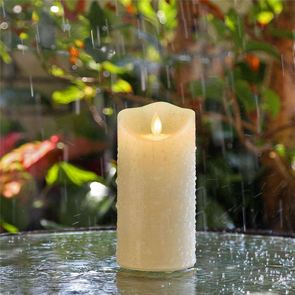 Homemory 2 PCS 6” x 3.25” Outdoor Waterproof Flameless Moving Wick LED Candles with Remote and Timers, Amber Yellow light - HOMEMORY SHOP