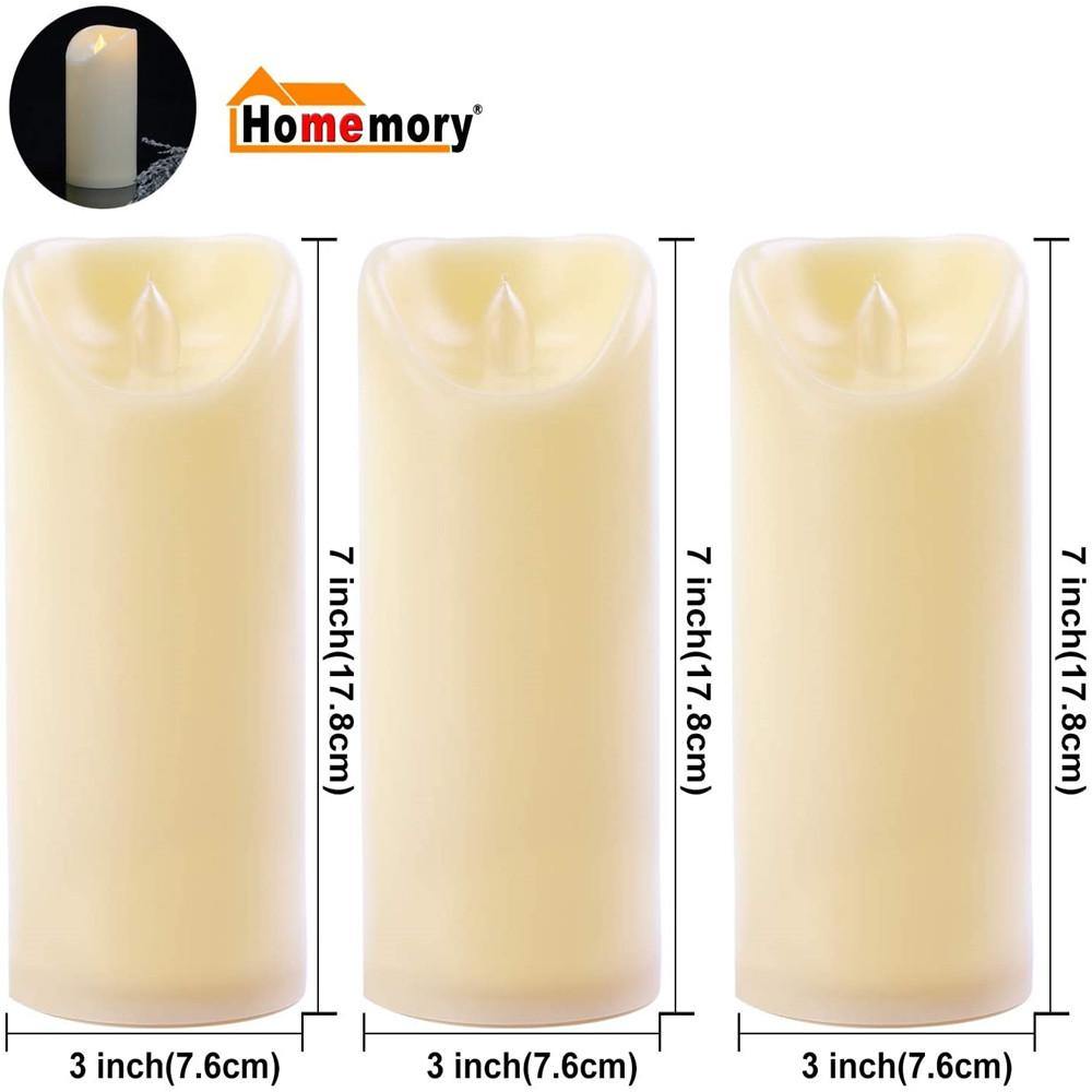 Homemory 3PCS 7" 7" 7" Waterproof Flameless Candles with Timer and Remote Control, Amber Yellow Light, Outdoor LED Candles - HOMEMORY SHOP