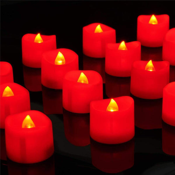 Homemory Flameless Red Tea Lights, Pack of 24 Flickering LED Tea Light Candles Battery Operated - HOMEMORY SHOP