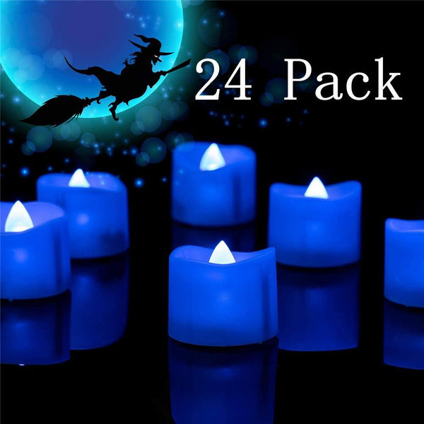 Homemory 24PCS LED Flickering Flameless Tea Lights Candles, Battery Operated, Navy Blue Light - HOMEMORY SHOP