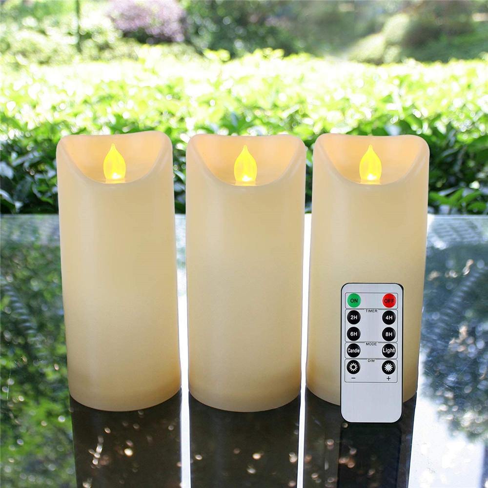 Homemory 3PCS 7" 7" 7" Waterproof Flameless Candles with Timer and Remote Control, Amber Yellow Light, Outdoor LED Candles - HOMEMORY SHOP
