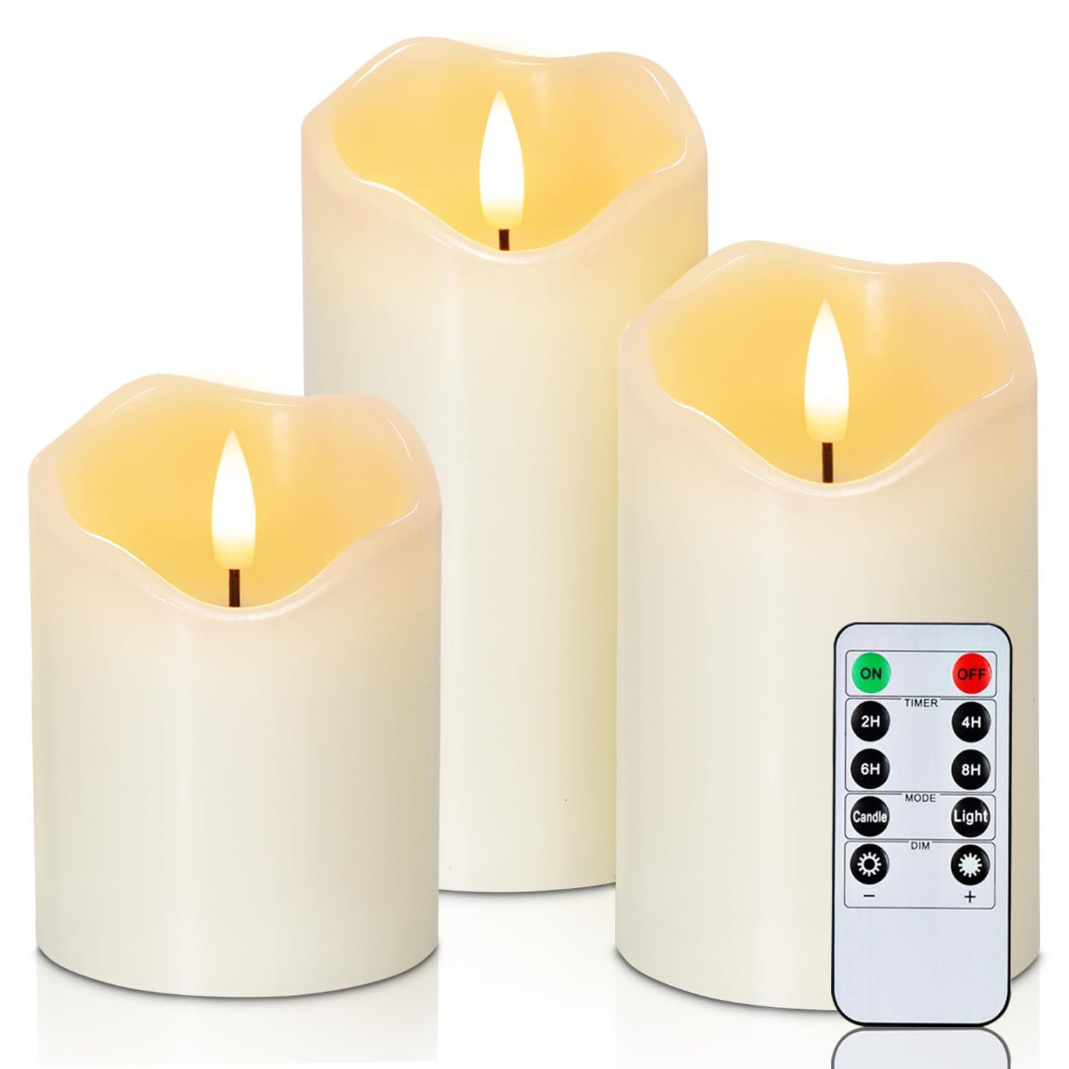 Homemory Decorative Flameless Candles, Battery Operated Candles With Remote & Timer, Flickering Led Pillar Candles, Plexiglass, Grey, Pack Of 9, D2.2 XH 5" 6" 7 - View #4