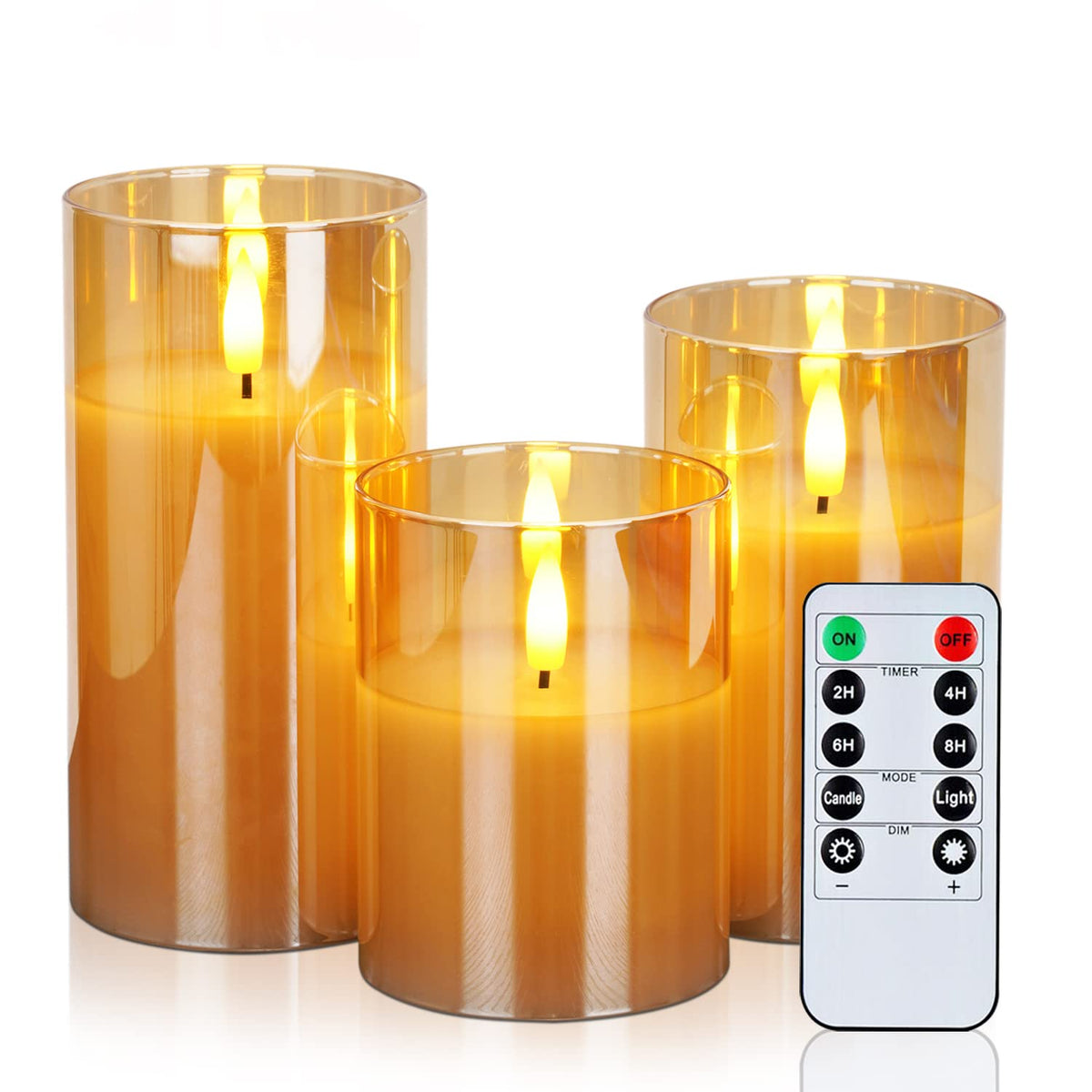 Glass Flameless Candles Battery Operated with Timer, Remote Control, L
