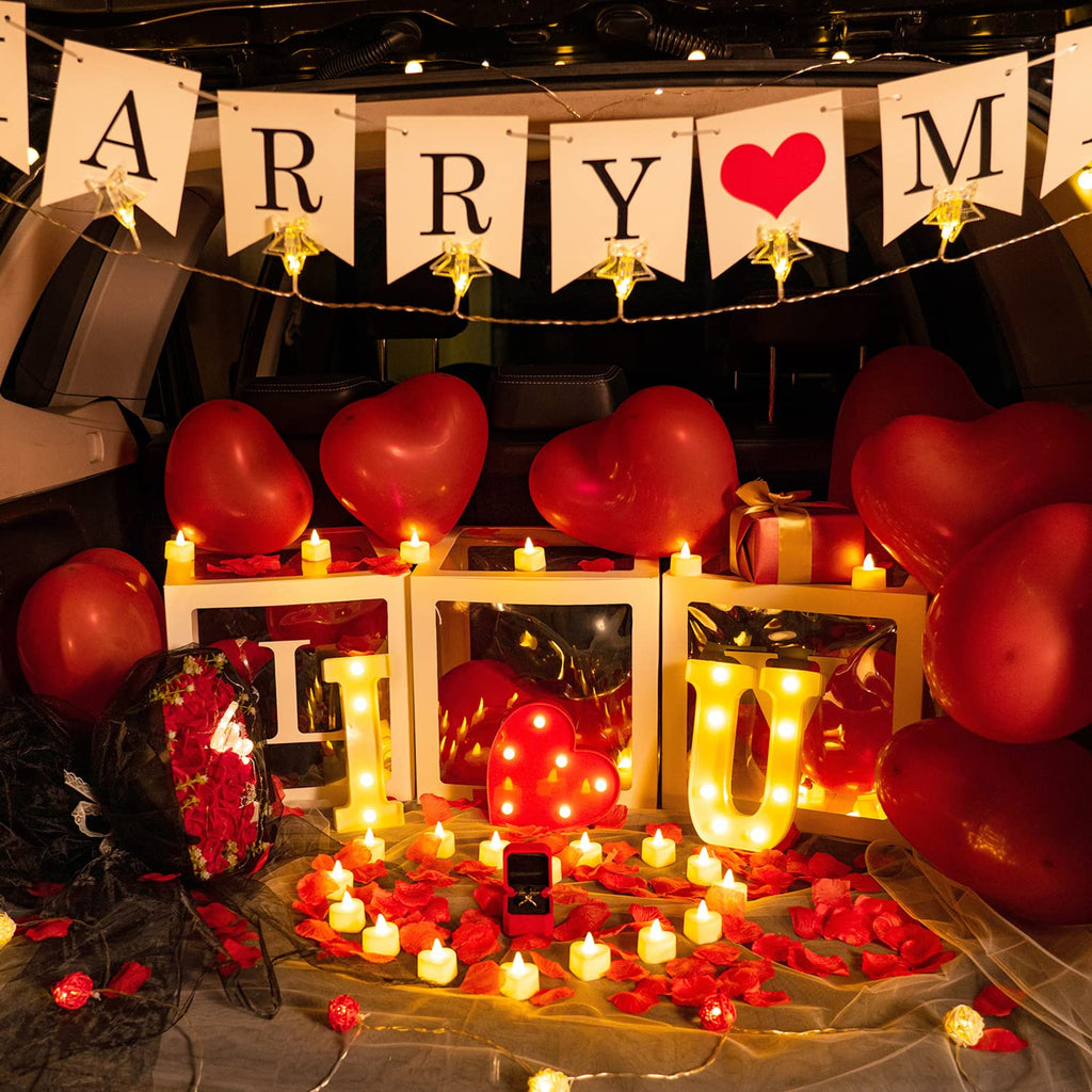 Romantic Proposal Set – 1000Pcs Artificial Rose Petals + 24 LED Heart Light Candles