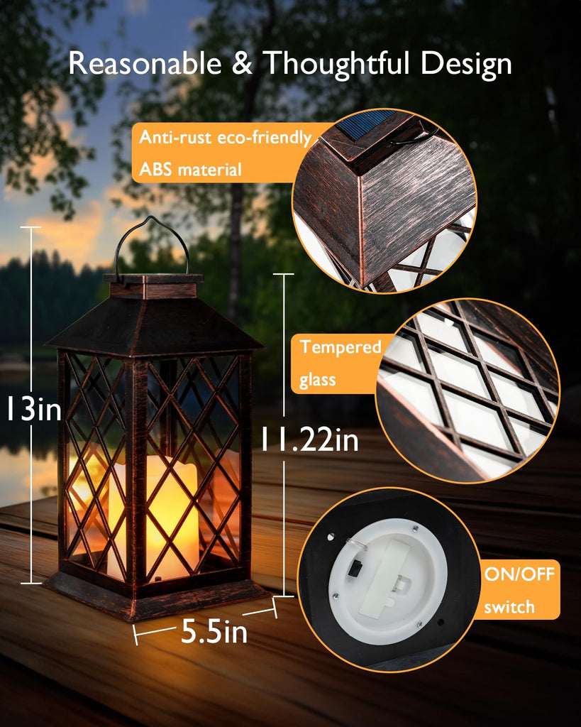 thumbnail image 2 of 2-Pack Flickering Flame Solar Lanterns - Outdoor Hanging Lights, Black, Waterproof LED 2 of 6