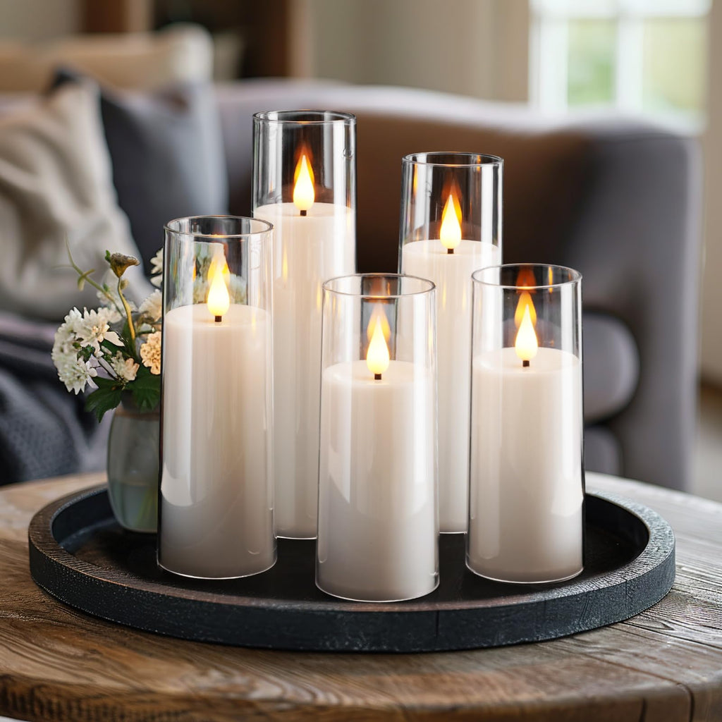 Holitown Flameless Glass LED Candles Set Of 3 With Remote - Battery Operated Pillar Candles In 3x4, 3x5, 3x6 Inch Sizes