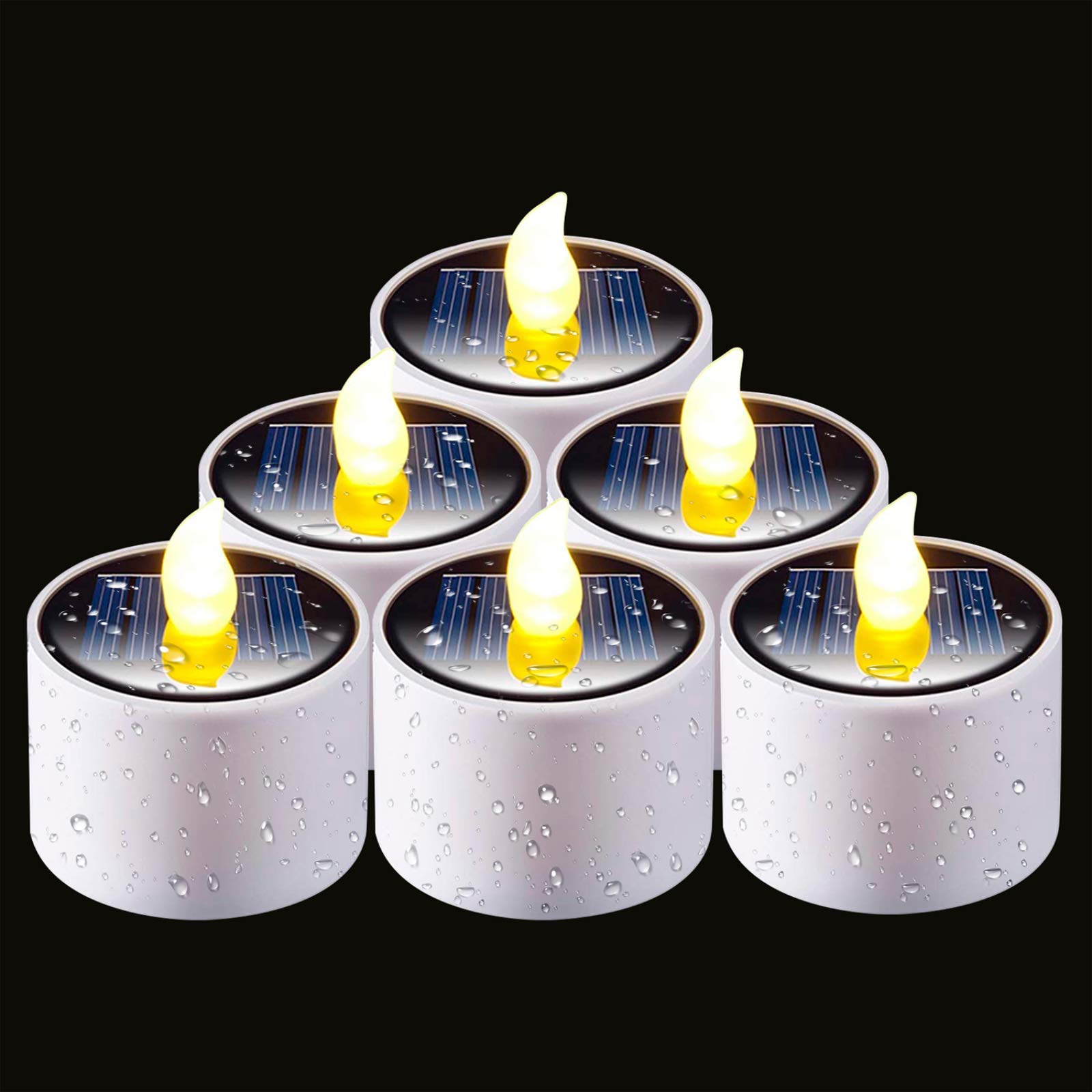 PChero 6pcs Solar Tea Lights, Waterproof Rechargeable LED