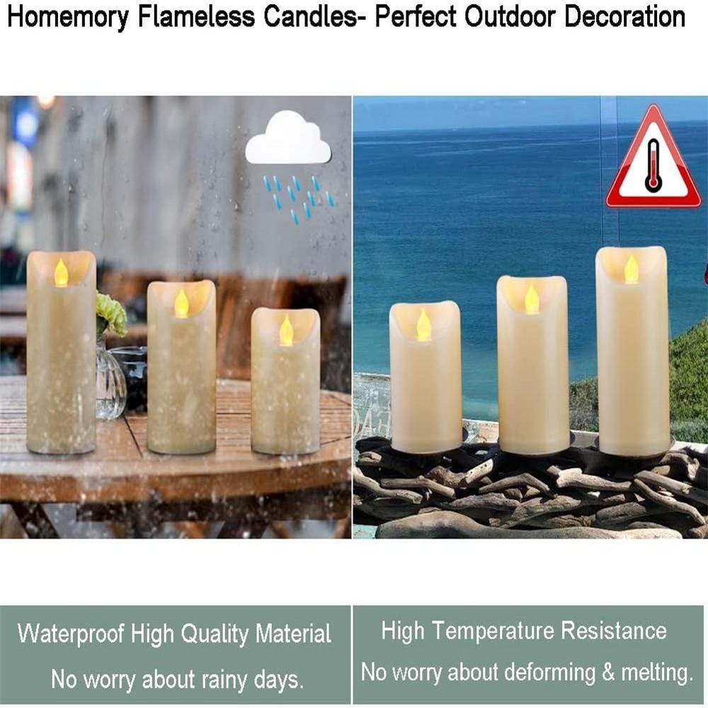 Homemory 3PCS 5“6”7“ Waterproof Pillar Candles with Timer and Remote, Amber Yellow Light - HOMEMORY SHOP