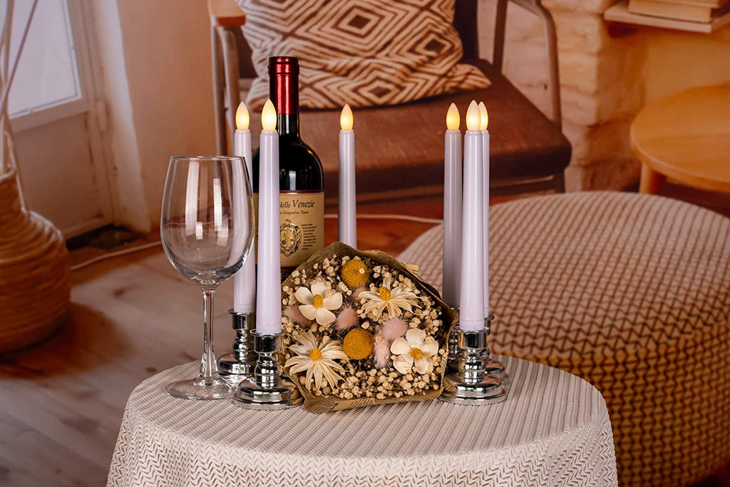 Homemory 9PCS Flameless Taper Window Candles with Remote and Timer, Warm White Light(With silver candle holder) - HOMEMORY SHOP