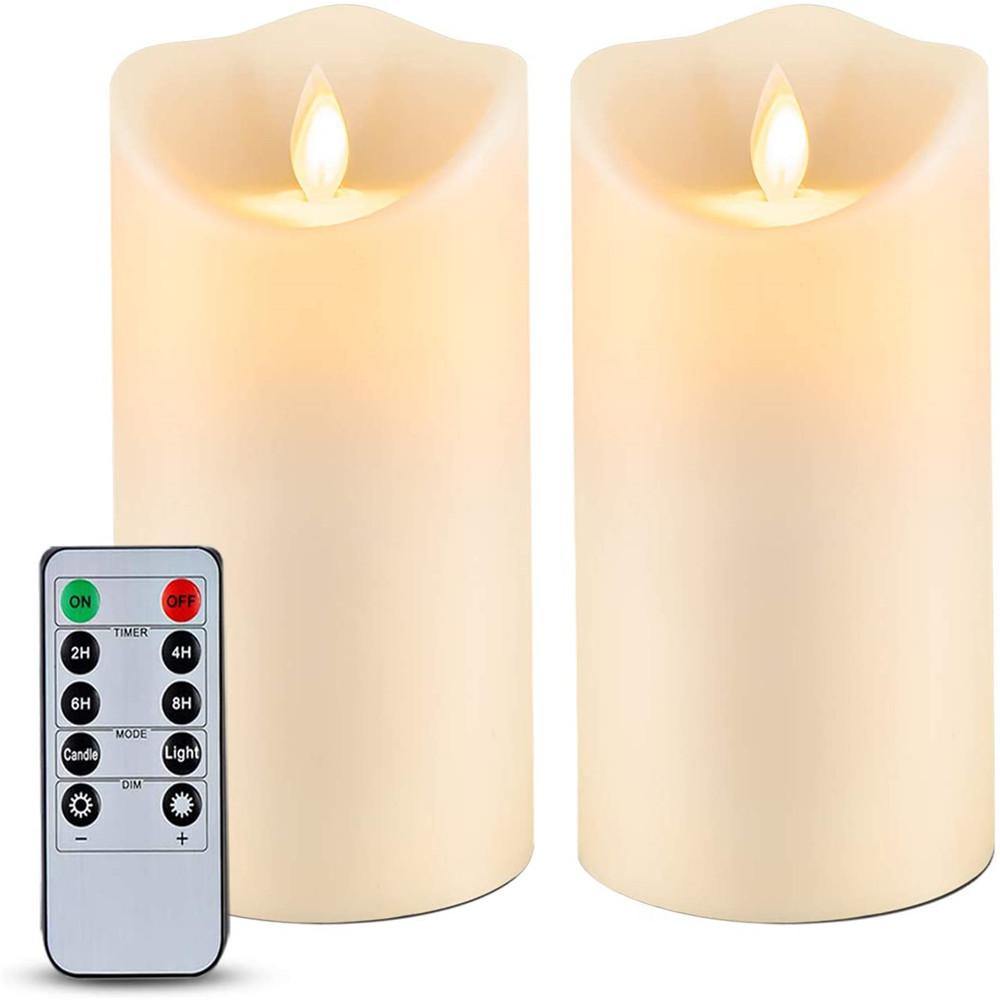 Homemory 2 PCS 6” x 3.25” Outdoor Waterproof Flameless Moving Wick LED Candles with Remote and Timers, Amber Yellow light - HOMEMORY SHOP