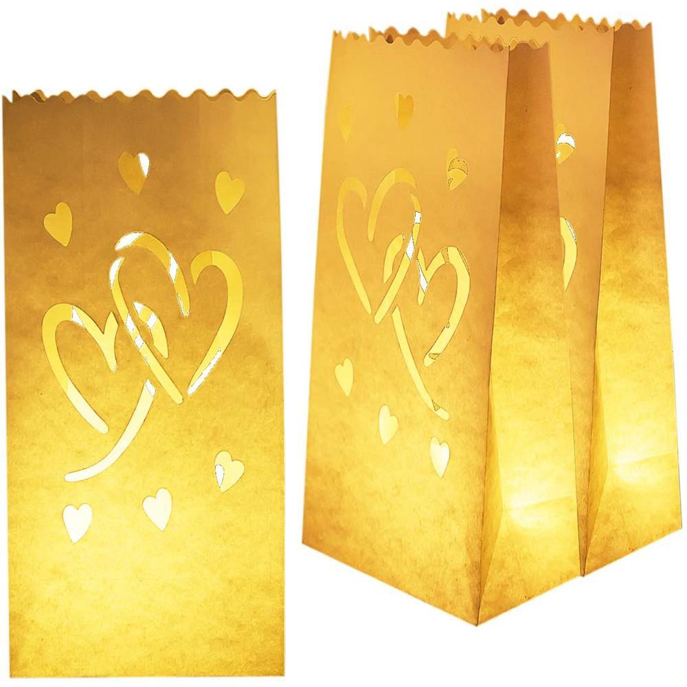 Homemory 50 PCS White Luminary Bags with Hearts, Flame Resistant Candle Bags Outdoor - HOMEMORY SHOP