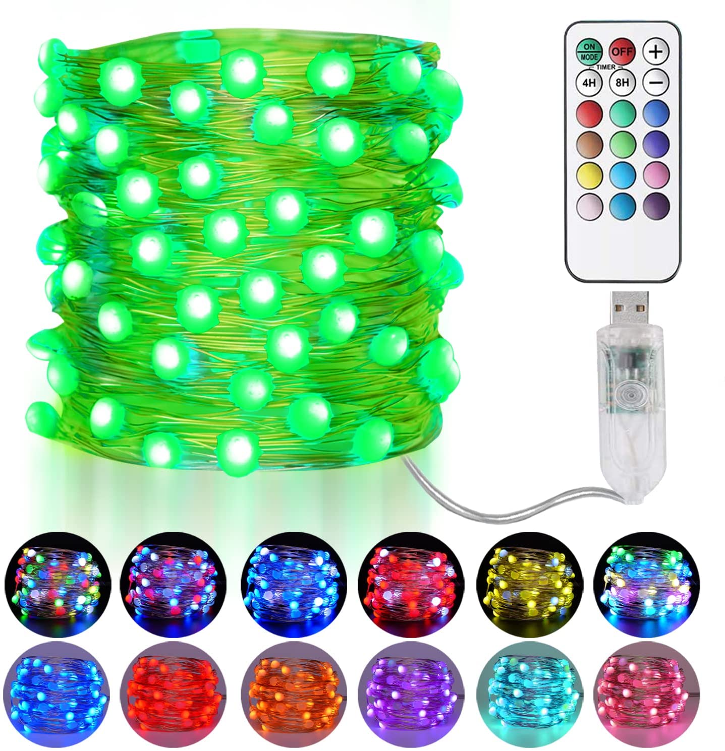 USB Color Changing Fairy Lights with Remote, 100 LEDs Twinkle Lights