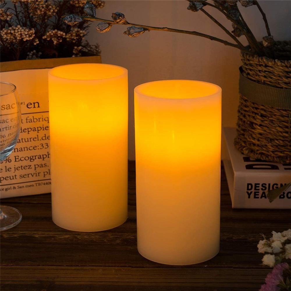 Homemory 2 pcs 5" Real Wax Flameless Candles with Timer and Remote, Battery Operated Flickering LED Candles, Indoor Only - HOMEMORY SHOP