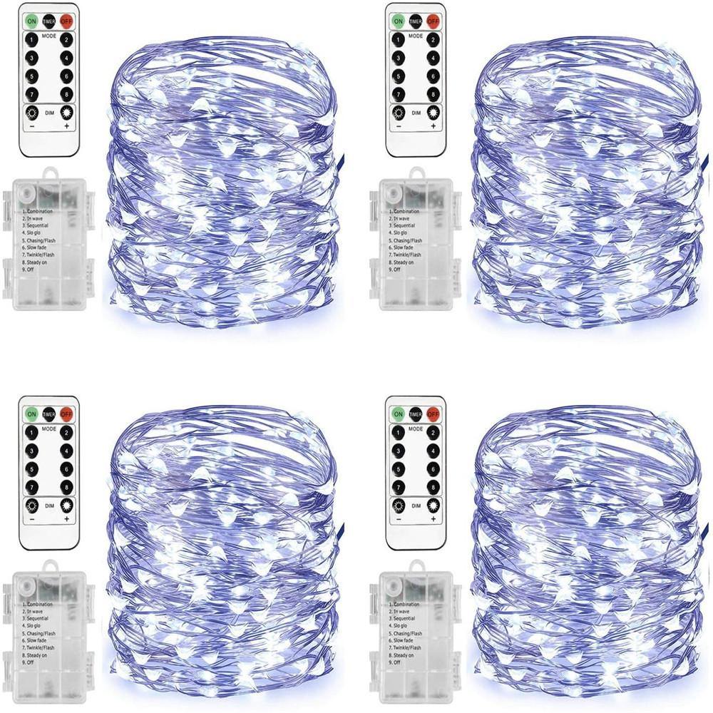 Homemory 4 Pack 20 Ft 60 LED Christmas Lights with Remote Waterproof 8 Modes Firefly Twinkle String Lights(Cool White) - HOMEMORY SHOP