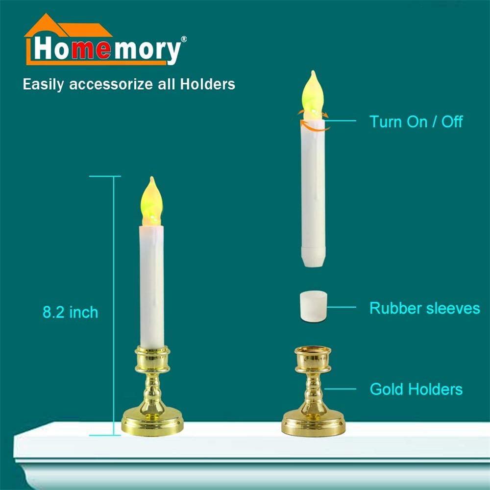Homemory 6PCS LED Battery Operated Window Candles with Remote, Flameless Taper Candles with Gold Holders, Warm Yellow Light - HOMEMORY SHOP