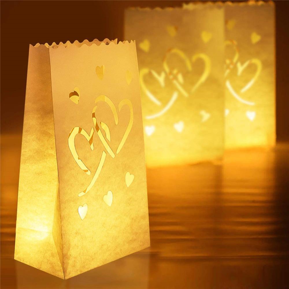 Homemory 50 PCS White Luminary Bags with Hearts, Flame Resistant Candle Bags Outdoor - HOMEMORY SHOP