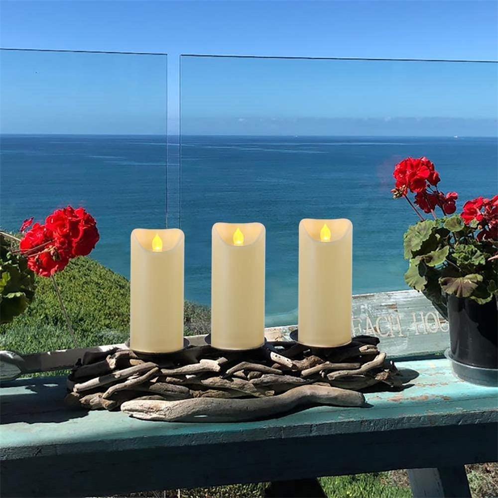 Homemory 3PCS 7" 7" 7" Waterproof Flameless Candles with Timer and Remote Control, Amber Yellow Light, Outdoor LED Candles - HOMEMORY SHOP