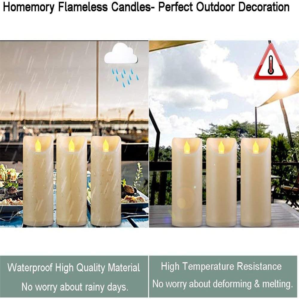 Homemory 3PCS 7" 7" 7" Waterproof Flameless Candles with Timer and Remote Control, Amber Yellow Light, Outdoor LED Candles - HOMEMORY SHOP